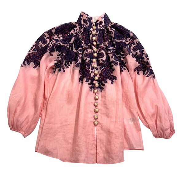 Zimmermann Tops - Zimmermann Ramie Tiggy Billow Blouse in Pink